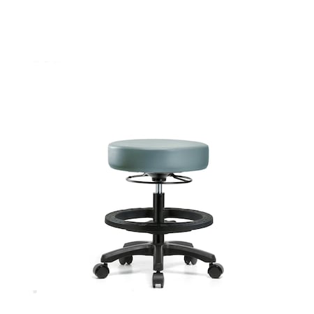 Blue Ridge Ergonomics Vinyl Mini-Stool, Med Bench, BF, Casters, Storm BR-VMBMS-RG-BF-RC-8822