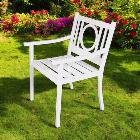 Homeroots 24" White Steel Geo Back Outdoor Arm Chair 606528