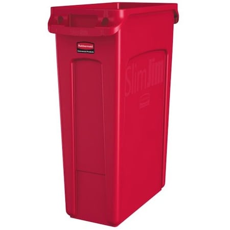 Rubbermaid Commercial Slim Jim 23 gal Rectangular Slim-Profile Plastic Can, Red, None, Plastic, 11 in 1956189