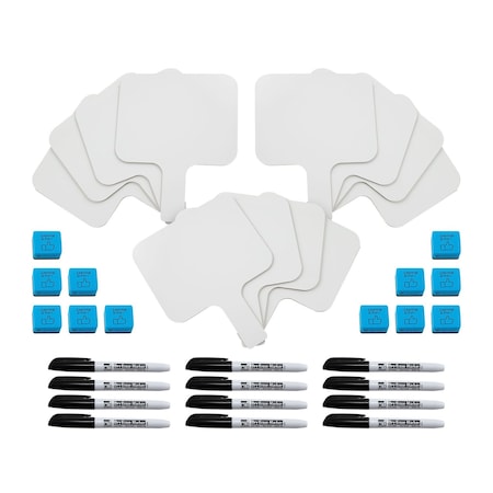 Charles Leonard Class Pack Dry Erase Paddles with Markers and Erasers, One-Sided Plain, 12PK CL95676