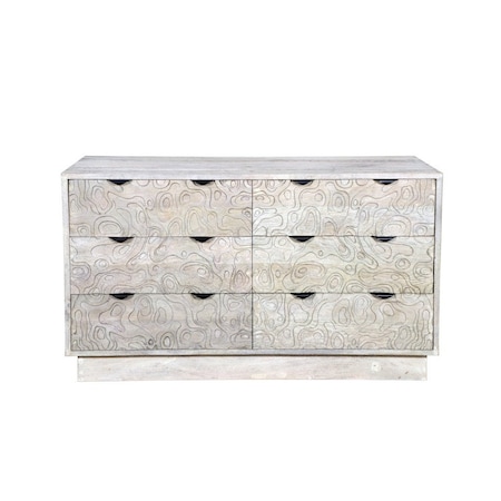 Homeroots 57" Gray Carved Geometric Solid Wood Six Drawer Dresser 661222