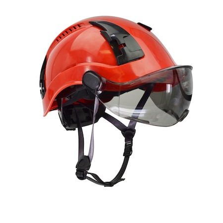 Malta Dynamics Safety Helmet w/Tinted Visor, Acrylonitrile Butadiene Styrene (ABS), Ratchet, Red HTR2002