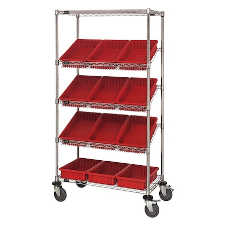 Quantum Storage Systems WIRE SHELVING UNIT W/12 RED BINS MOBILE MWRS-5-92035RD