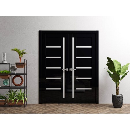 Sartodoors Interior Double Doors 56x84 inches Black Solid Core Modern Interior QUADRO4088DD-GLB-5684