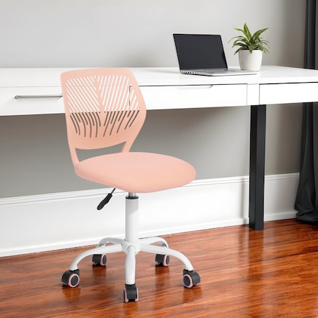 Homeroots Baby Pink and White Adjustable Height Swivel Rolling Office Chair 568068
