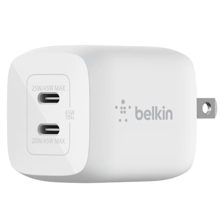 Belkin Dual Port Usb C Pd Wall Charger With Pps 45w, White WCH011DQWH