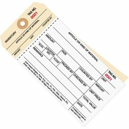 Partners Brand Tag, 2Stub, 2500-2999, 6-1/4"x3-1/8", PK500, 10 Point Cardstock, 6 1/4" W, White/Manila, 500 PK G19061