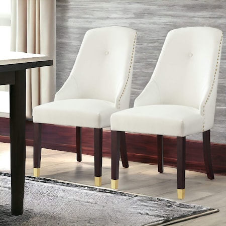 Homeroots Set of Two Tufted White And Espresso Upholstered Faux Leather Dining Side Chairs 543536