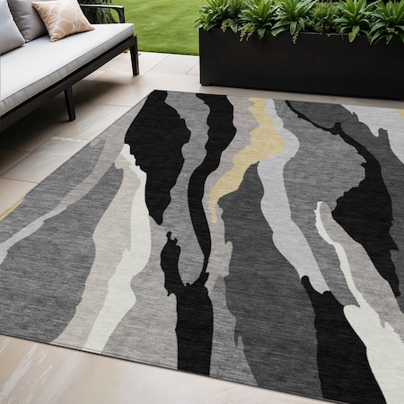 Homeroots 5' X 8' Black Gray And Tan Abstract Washable Indoor Outdoor Area Rug 600943