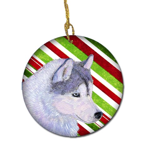 Carolines Treasures Siberian Husky Candy Cane Holiday Christmas Ceramic Ornament SS4533-CO1