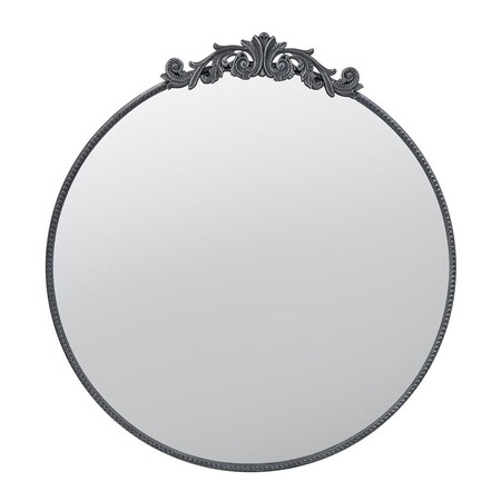 Homeroots 39" Black Crowned Top Iron Framed Accent Mirror 485047