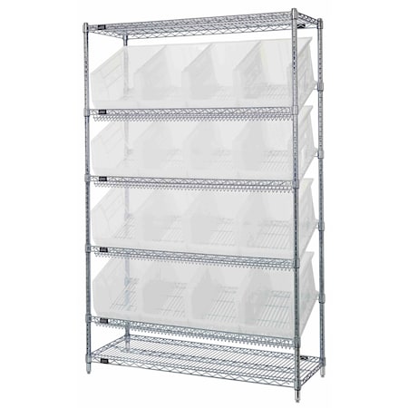 Quantum Storage Systems WIRE UNIT SLANTED SHELVES W/16 BINS CLEAR WRSL6-74-1848-260CL