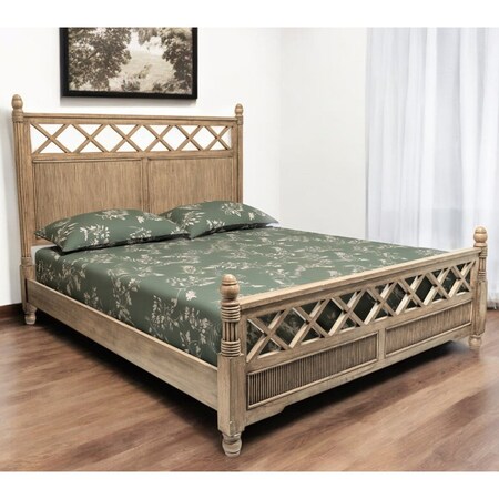Homeroots Natural Carved Geometric Solid Wood King Bed Frame 571392