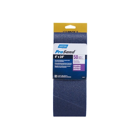 Norton Sanding Belt, 4 in W, 24 in L, 50 Grit, Coarse, Zirconia Aluminum Abrasive, 5PK 07660749277
