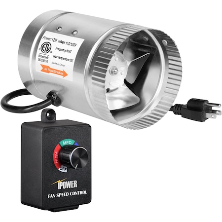 Ipower 4 Inch 100 CFM Booster Fan Inline Duct Vent Blower with Variable Speed Controller Adjuster GLFANXBOOSTER4CTRL