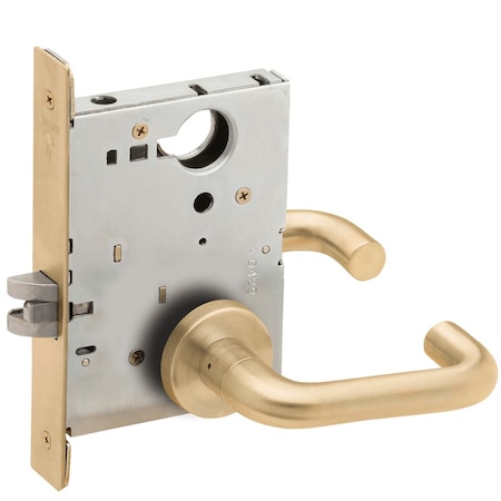 Schlage Grade 1 Passage Latch Mortise Lock, 03 Lever, A Rose, Satin Brass Finish, Field Reversible L9010 03A 606