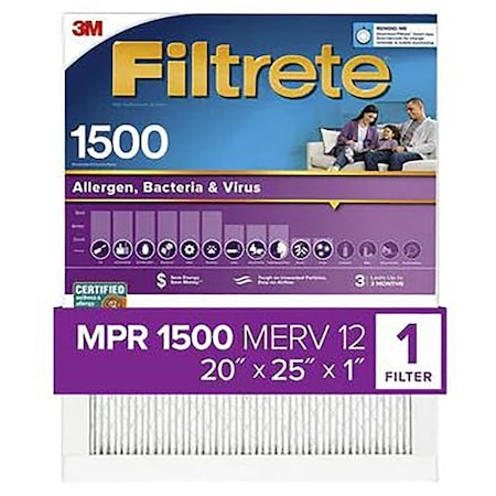 Filtrete Air Filter, 25 in L, 20 in W, 12 MERV, 1500 MPR, For: Air Conditioner, Furnace and HVAC System 2003-4