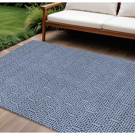 Homeroots 10' X 14' Navy Blue And Ivory Geometric Washable Indoor Outdoor Area Rug 595666