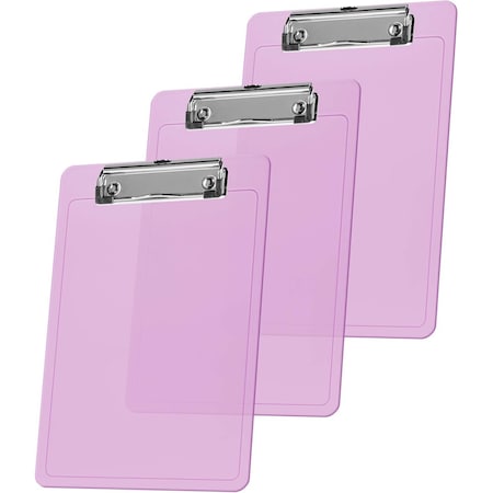 Acrimet Clipboard Memo Size A5 Low Profile Clip (Plastic) (Clear Pink Color), 3PK 137B.7