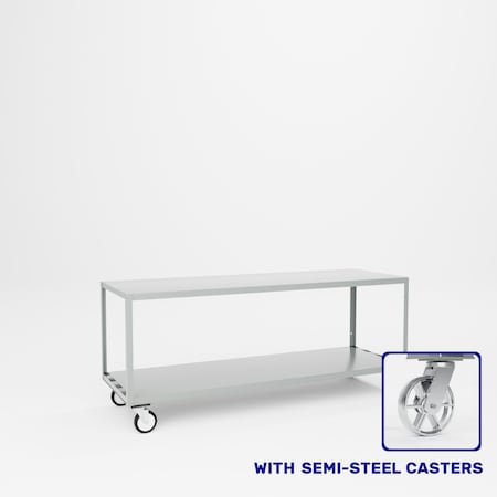 Pucel Mobile Table, 72 in W x 24 in D x 30 in H, Two Shelves, Light Blue MT-2472-2S