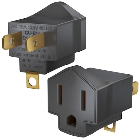 Maximm 2-Prong to 3-Prong Grounding Outlet Adapter Converter, 2PK, Gray, 2PK AD-2-TO-3PR-GRAY-2PK
