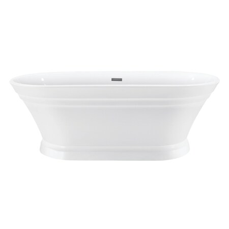 Kingston Brass 67" Acrylic Oval Double Ended Pedestal Tub with Drain, No Faucet Drillings, Glossy White VTOV673124
