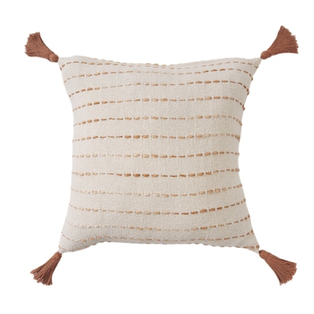 Homeroots 20" White Cotton Pillow With Tassels Edges 554553