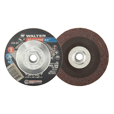 Walter Surface Technologies Walter XCAVATOR XX Grinding Wheel 4-1/2" x 1/4" x 5/8" - 11 (Metal Hub), Type 27S 08X455