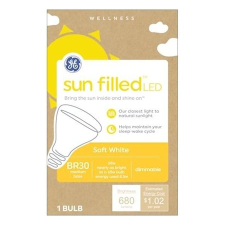 Ge Sun Filled LED Light Bulb, BR30 Lamp, 65 W Equivalent, E26 Medium Lamp Base, Dimmable, White 93129186
