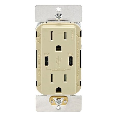 Leviton USBReceptacle, 20A, Ivory, Thermoplastic T5836-I