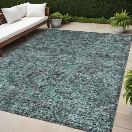 Homeroots 5' X 8' Turquoise Oriental Washable Non Skid Indoor Outdoor Area Rug 563848