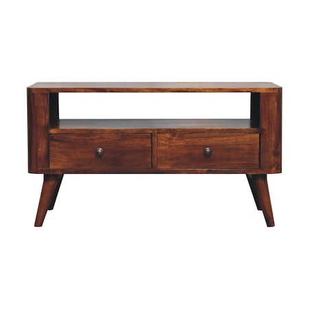 Homeroots 35in Brown Solid Wood Enclosed and Open Storage TV Stand 719185