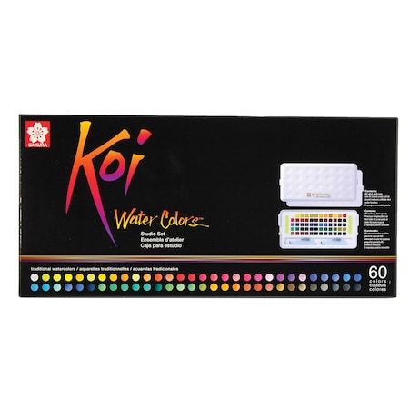 Sakura Koi Watercolor Studio Sketch Box with 2 Brushes, 60-Color Set XNCW-60N