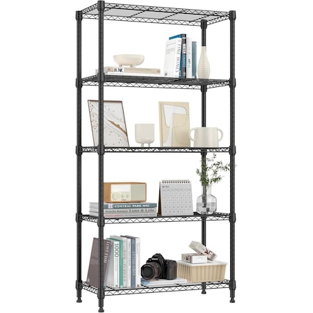 Factory 2U Wire Shelving Unit, 14inD x 30inW x 60inH, 5 Shelves, Medium Duty 250 lbs Per Shelf, Black 803973