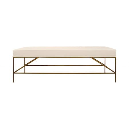 Homeroots 58in Ivory and Gold Upholstered Linen Bench 488867