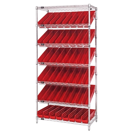 Quantum Storage Systems WIRE SHELVING UNIT W/48 RED BINS WRS-7-103RD