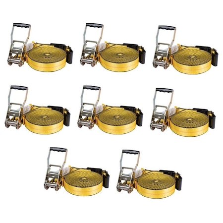 Mytee Products 2in x 40ft Ratchet Straps w/flat hook, WLL 3333 Tie Down Strap, 8PK RS240x8