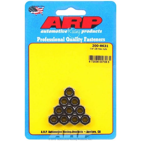 Arp 200-8631 0.25-28 in. Chromoly Cadmium Hex Nut with Flange Kit, 10PK ARP200-8631