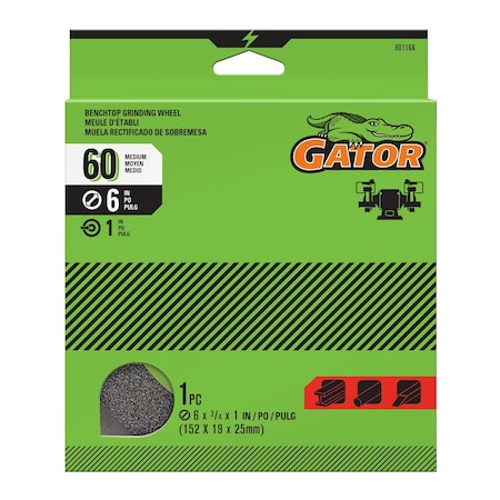 Gator Finishing 6 x 0.75 x 1 in. Benchtop Grinding Wheel, 60 Grit 6011GA