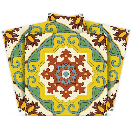 Homeroots 12" X 12" Green Yellow Fortuna Peel and Stick Removable Tiles 555913