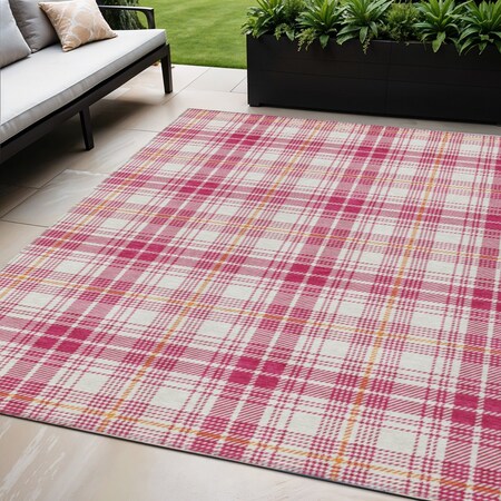 Homeroots 5' X 8' Blush Ivory And Copper Plaid Washable Indoor Outdoor Area Rug 597088