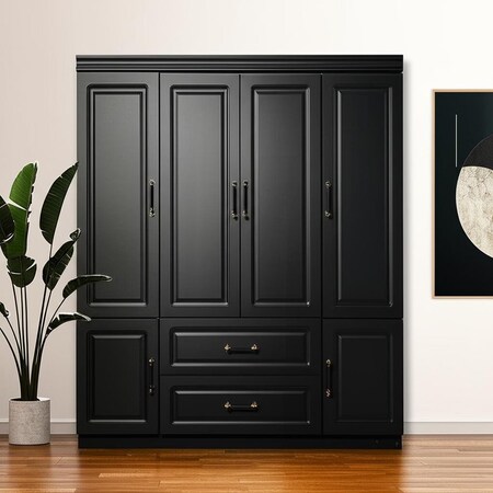 Homeroots 71" Black Wood Six Door Two Drawer Combo Dresser 617968