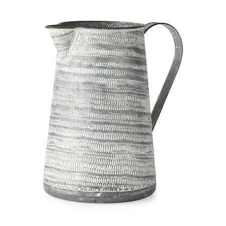 Homeroots 11" Gray and White Abstract Metal Jug Vase 392195