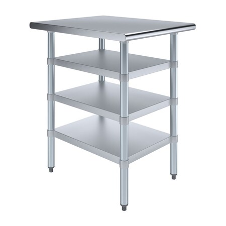 Amgood 30in D x 24in L Stainless Steel Table, Three Undershelves AMG WT-3024-3SH-Z