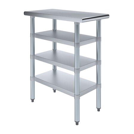 Amgood 30in D x 15in L Stainless Steel Table, Three Undershelves AMG WT-3015-3SH-Z