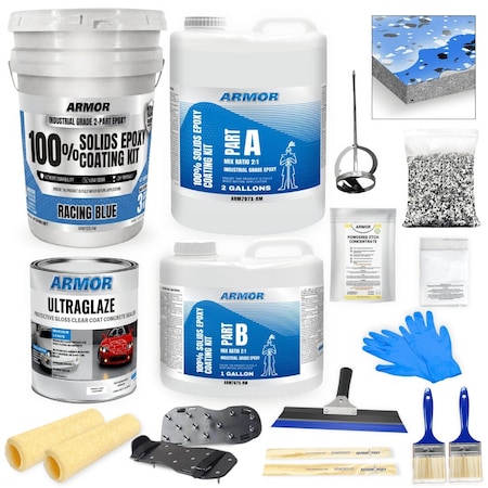 Armorpoxy Epoxy Floor Kit 2-Layer - Medium Flake Broadcast - 600 Sq Ft - Racing Blue TP-KIT-RACEBLUE-L