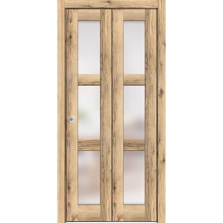 Sartodoors Sliding Closet Bi-fold Doors, Lucia 2552 Oak with Frosted Glass, Sturdy Tracks Moldings Trims Hard LUCIA2552BF-DUB-48