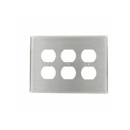 Leviton Receptacle Wallplate, Oversized, Gang 3, Brushed Stainless Steel 84130-40