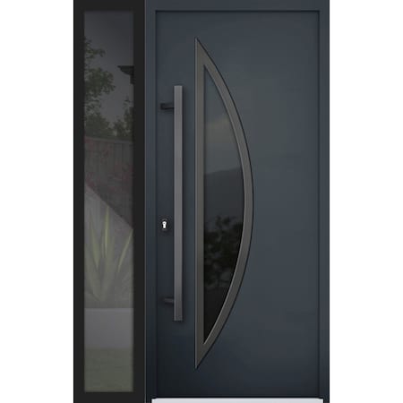 Vdomdoors Steel Door Deux 6501 Anthracite Sidelight Exterior Window Stainless Inserts Single Modern Painted-W DEUX6501EXD-BLK-W36+14 x H80-Left-hand Inswing