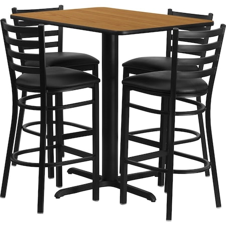 Flash Furniture Rectangle Nat Bar Table, Rectngl w/X-Base, Blk Seats, 42" L, 24" W, 42" H, Laminate Top, Wood Grain HDBF1019-GG
